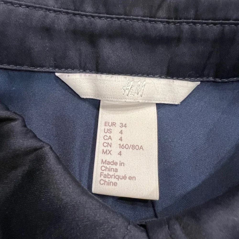 H&M Navy Blue Sleeveless Collared Button Front Drawstring‎ Waist Dress Size 4 - Picture 5 of 12